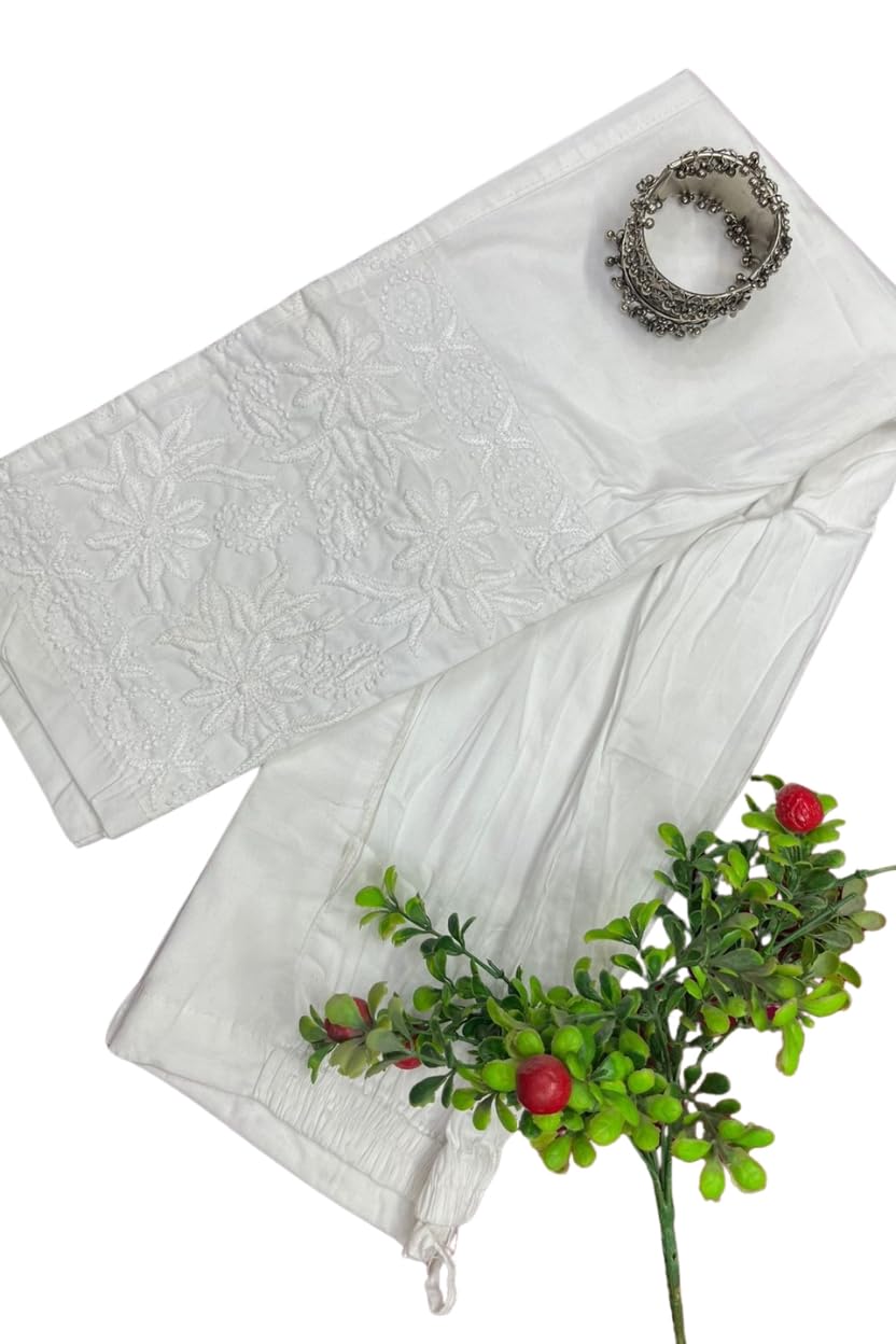 Women's Lucknowi Style Chikankari Pants (Plus Sizes) | Machine Work Embroidery Relaxed Fit Ethnic Bottomwear | Stretchable Soft Elastic Waist Kurti Pant-picture-33