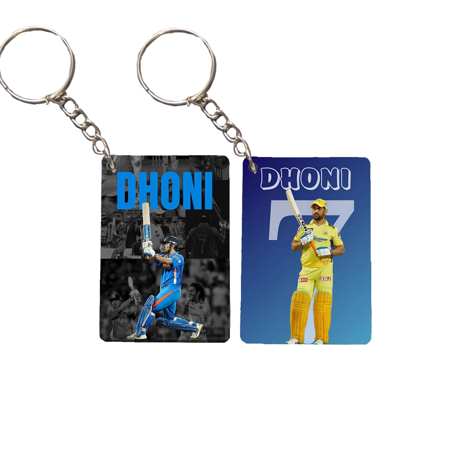 Dhoni Cricket Keychain, Multicolour Wooden MDF with Smooth Gloss Finish, 6.5x4.5 cm, Photo Print Design for Car Bike Door Keys (pack of 2)-image-10
