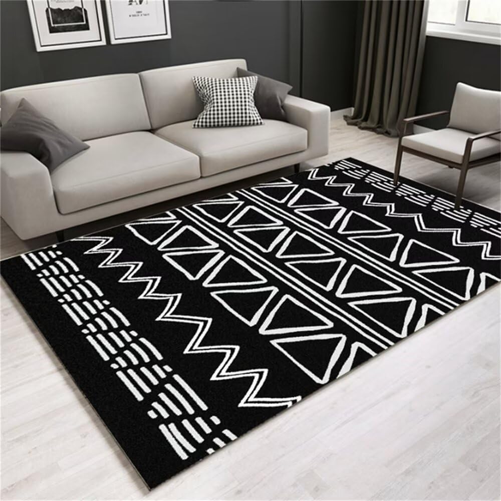 Tapis salon Noel 90x150cm art déco géométrique noir et gris pour chambre