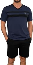 Marvmys Men's Pyjamas Summer Short Lightweight Cotton Pajamas Two Piece Short Sleeves V-Neck T-Shirt and Shorts S-3XL