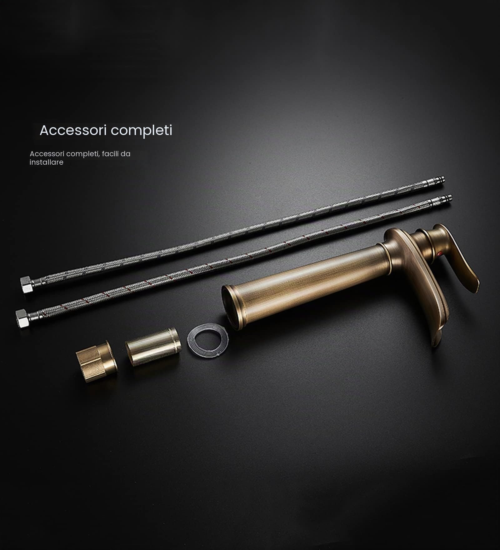 Miscelatore Cascata Lavabo Nero, Rubinetto Alto Bagno, Miscelatore Ottone (Antico-alto)