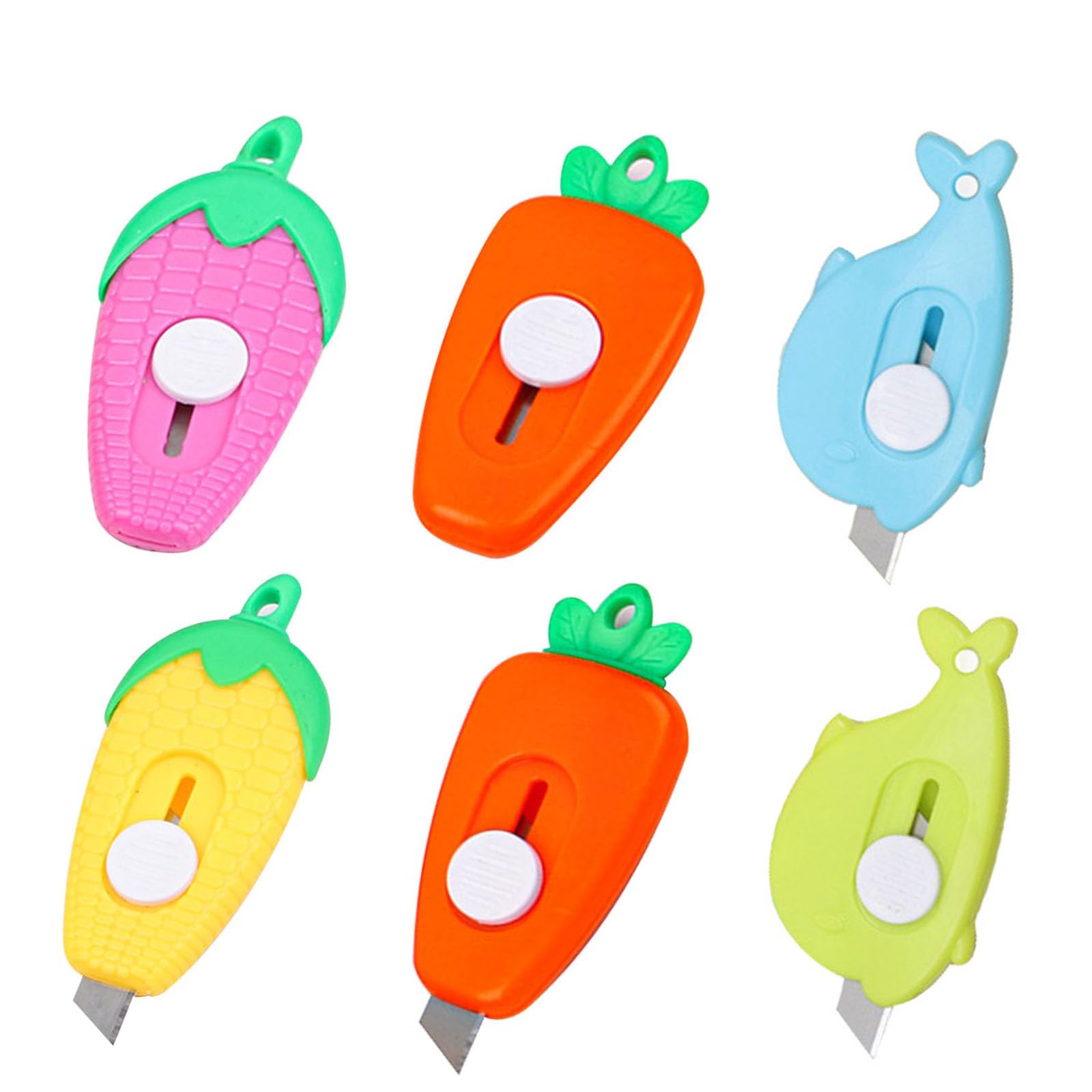 Yzzyemn 4 Pack Mini Box Cutters,Cute Retractable Letter Opener, Box Opener Envelope Slitter with Keychain Hole，Portable Envelope Slitter suitable for