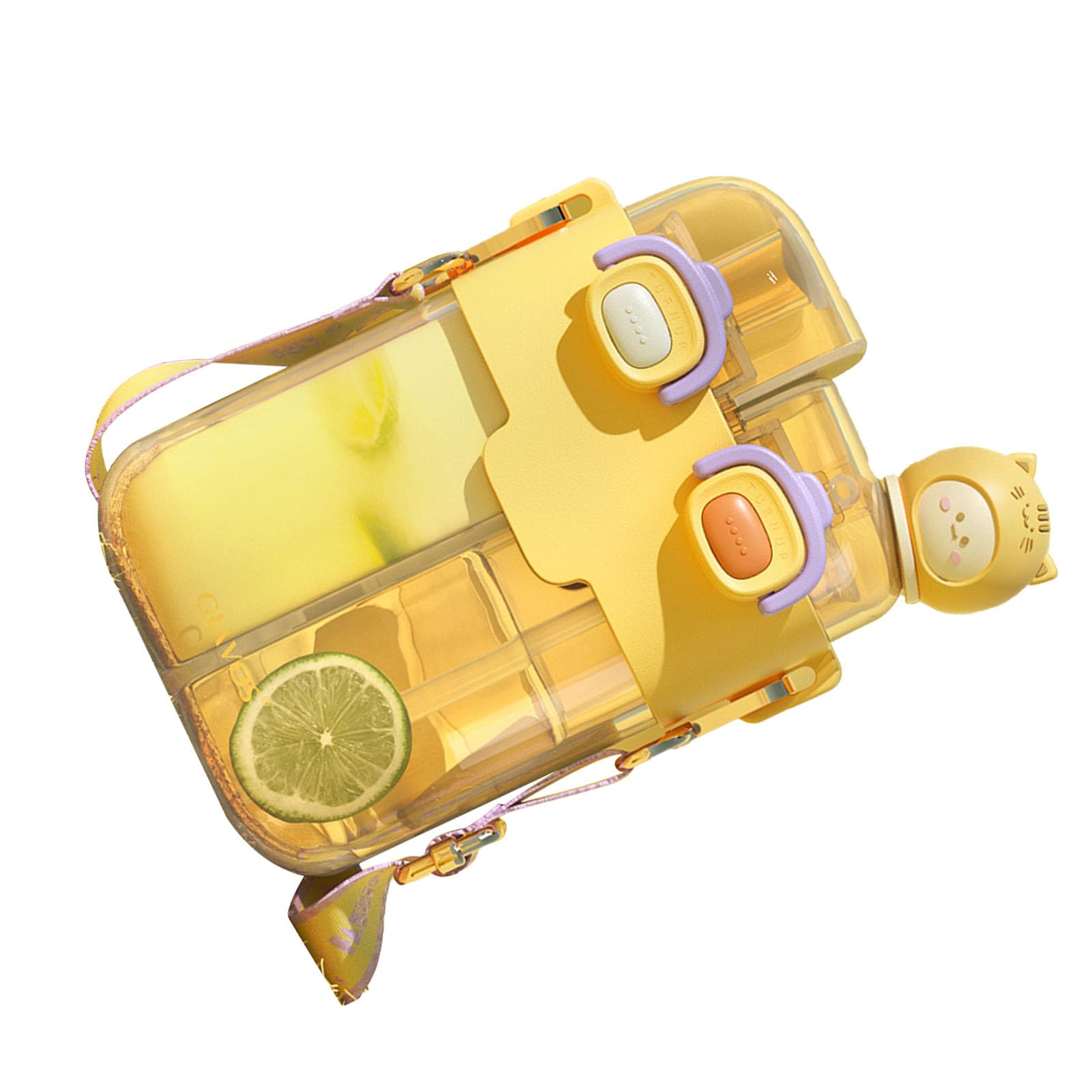 Kawaii Water Bottle Fashion Plastic Double Drinking Water Bottle with Straw Adjustable Strap for Outdoor Sports Travel Lime Green 530ml (Vitality Yellow 780ml)