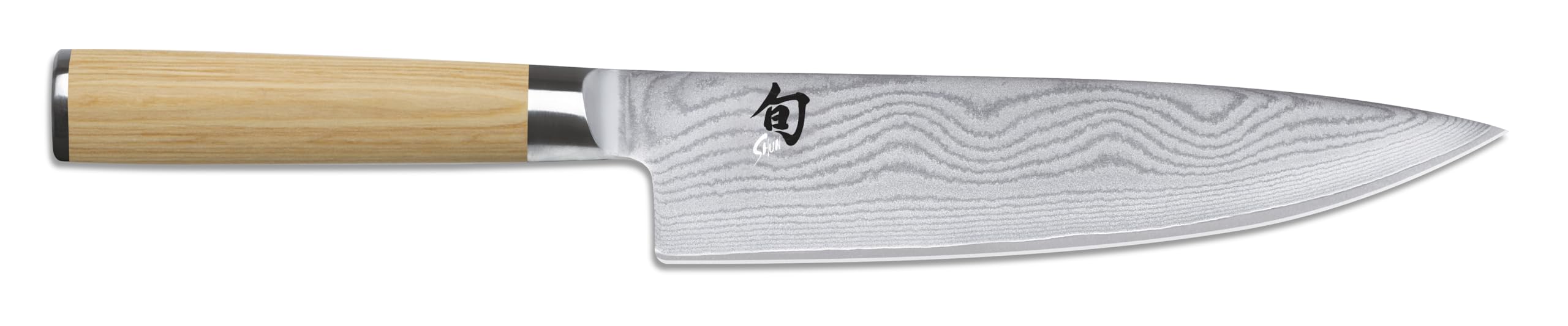 KAI Shun Classic White cuchillo de cocina japonés 20 cm de longitud de hoja - Cuchillo de Damasco 32 capas núcleo VG MAX - 61 (±1) HRC - Mango de madera Pakka - Hecho en Japón - Cuchillo de cocina