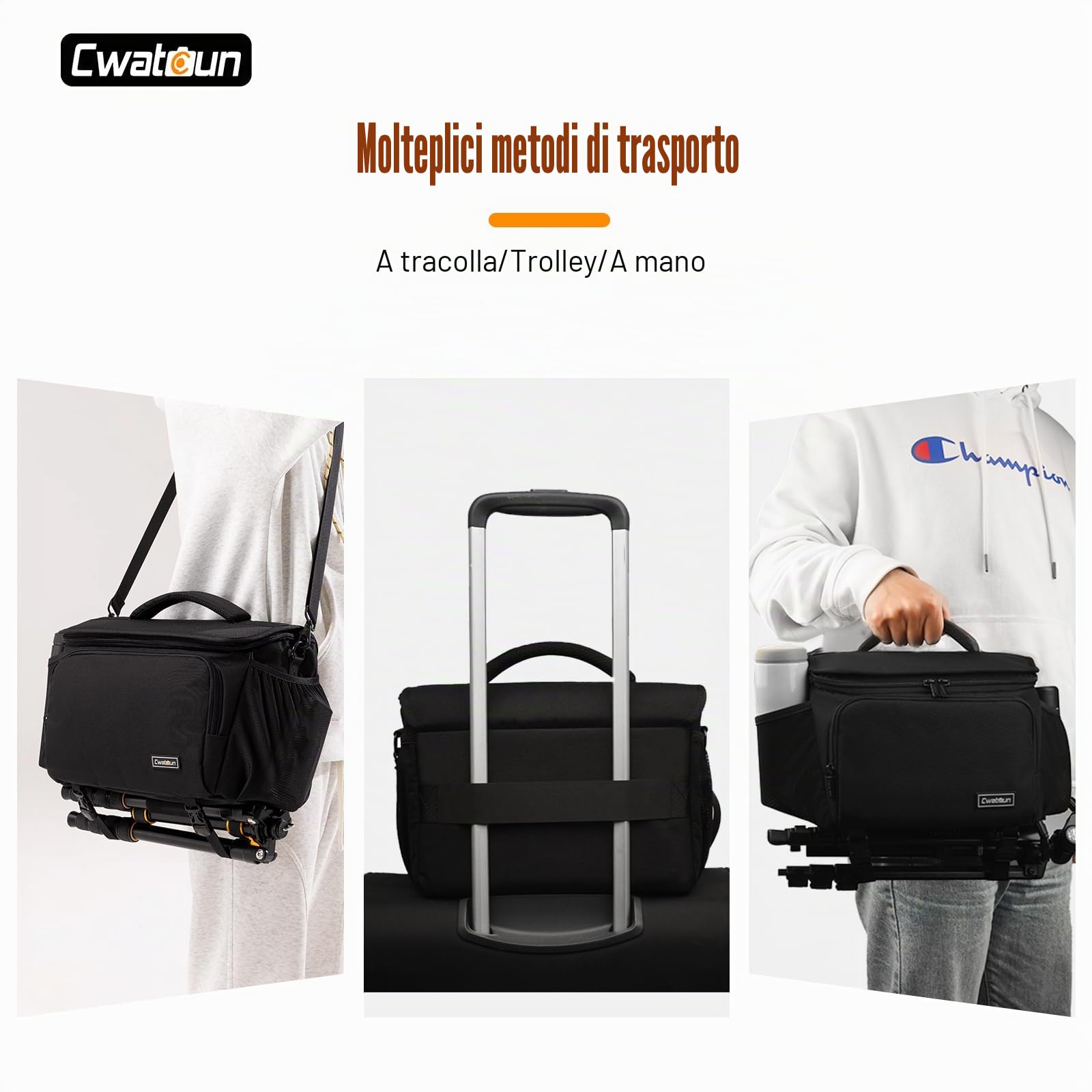 Cwatcun fotocamera borsa fotocamera SLR, borsa fotografica impermeabile per fotocamere reflex per Canon, Nikon, Sony, Fuji piccola DSLR/SLR e obiettivo, Nero, XL