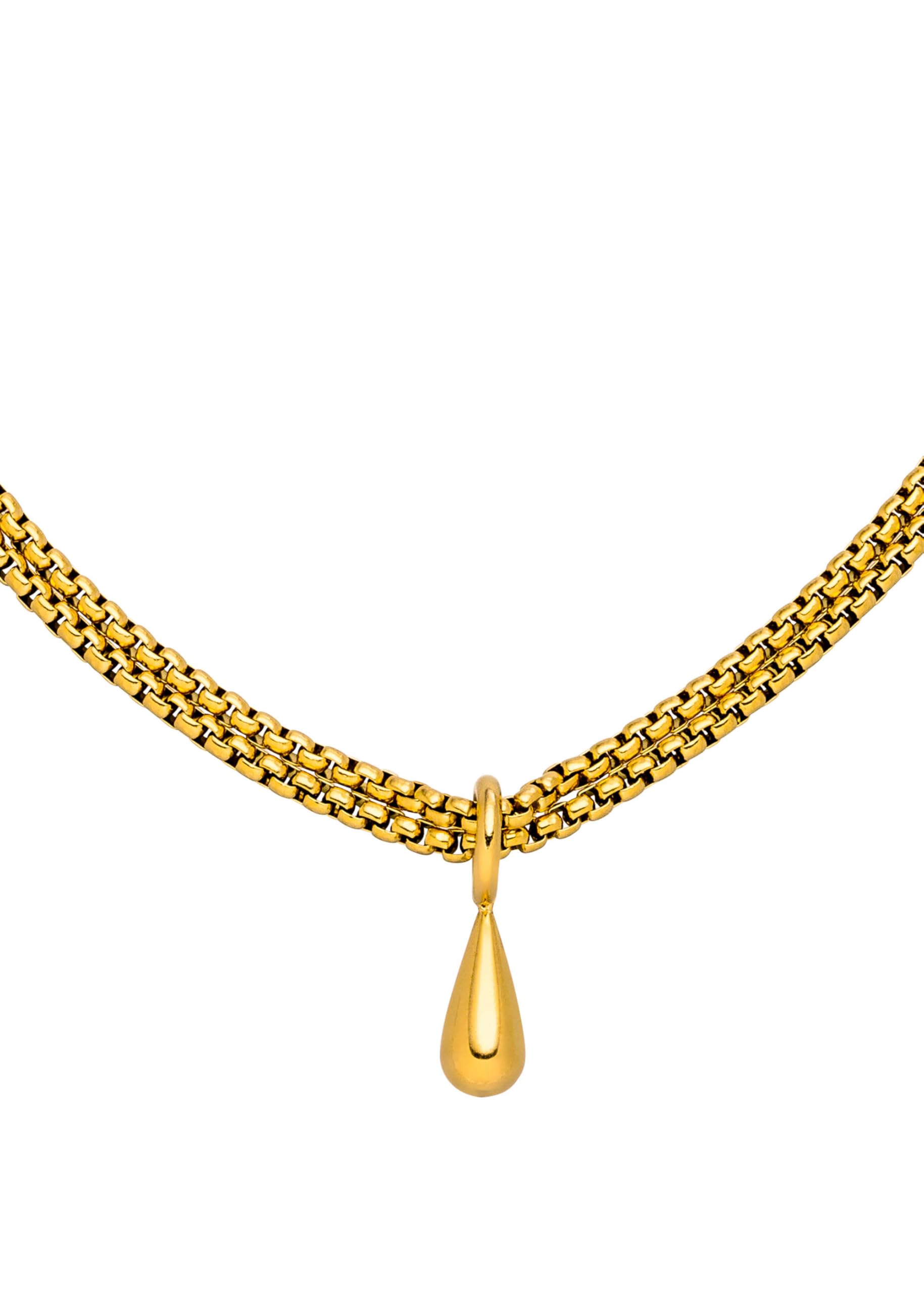 Purelei Droplet Kette – Doppelte Kette mit tropfenförmigem Anhänger – Verstellbar 40–45 cm – 18K vergoldet, Edelstahl – Eleganter Layering-Look – Abnehmbarer Anhänger