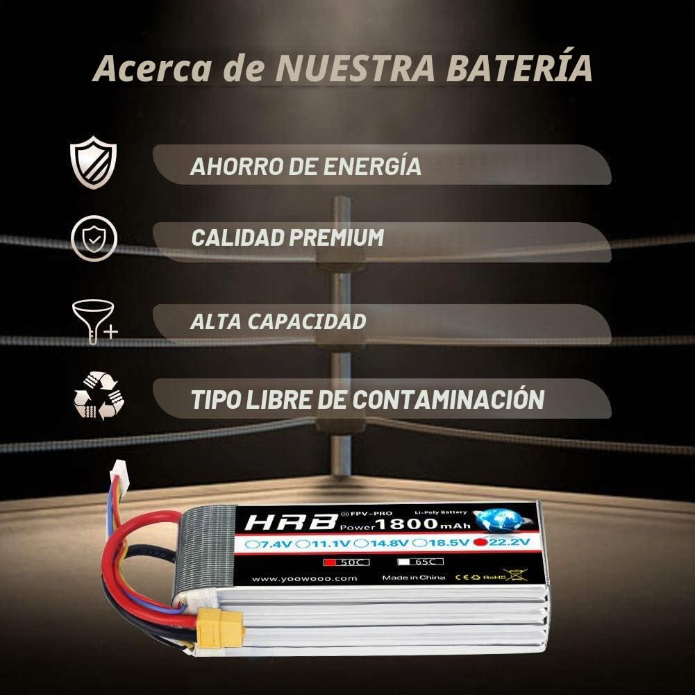 HRB 2pcs 1800mAh 6S 22.2V 50C Batería LiPo con XT60 a Deans T Conector para SAB380 Alinear 470 ALZRC Devil 380 480 RC Helicóptero Avión Automóviles Camiones Buggy Truggy Multicopter Drones