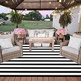 Cotton Black and White Striped Rug 8'x10' Hand-Woven Washable Retro Lattice Checkered Outdoor Rug Black and White Area Rug for Living Room, Kitchen, Dining Room, Bedroom (Black & White Striped, 8x10)