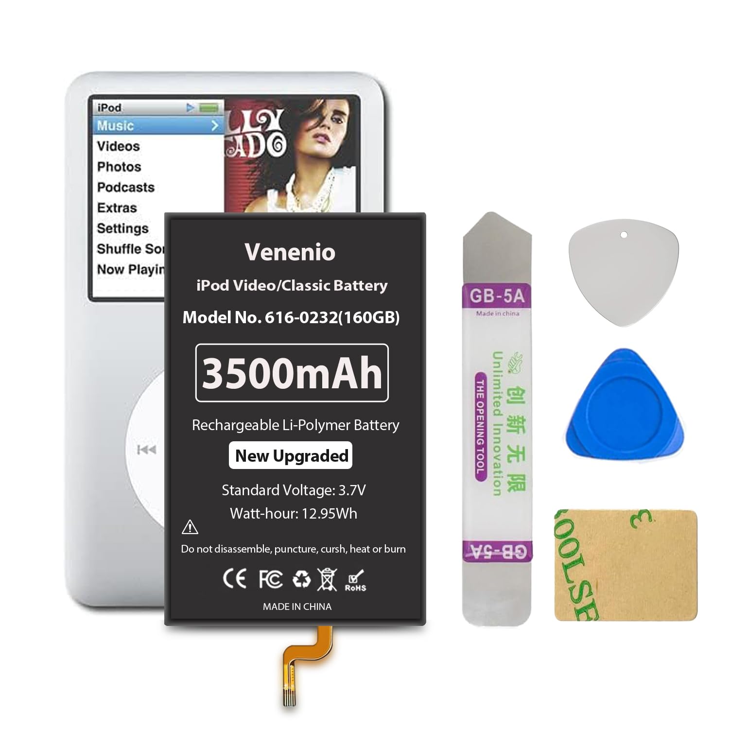 Battery for iPod Classic/Video Thin, 3500mAh High Capacity Replacement Battery Compatible with iPod 5th - 7th Gen Video Classic Thin 160GB with Repair Tool Kitt