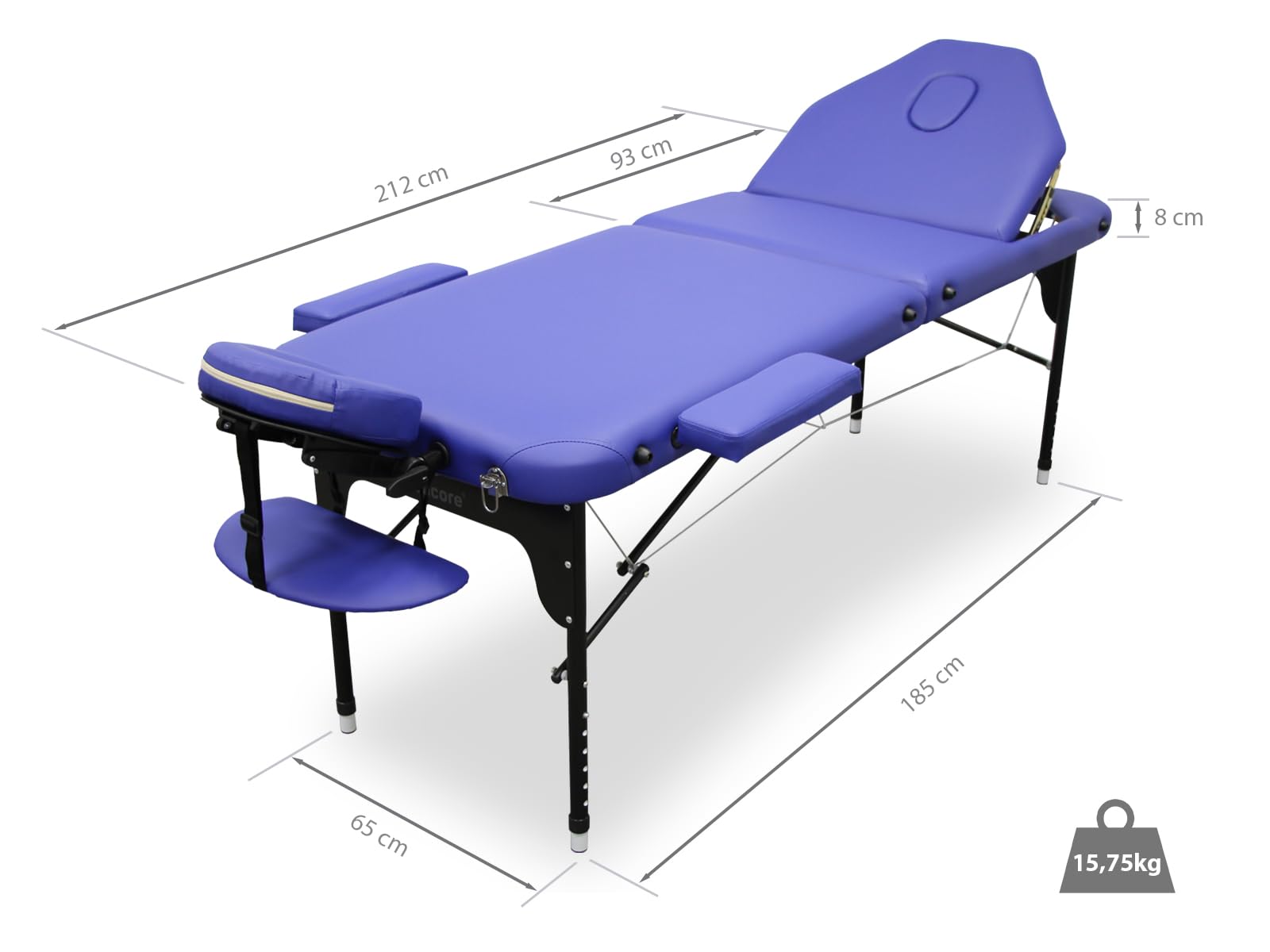 Camilla plegable de aluminio WELLCORE 185 x 65 cm con respaldo abatible Azul