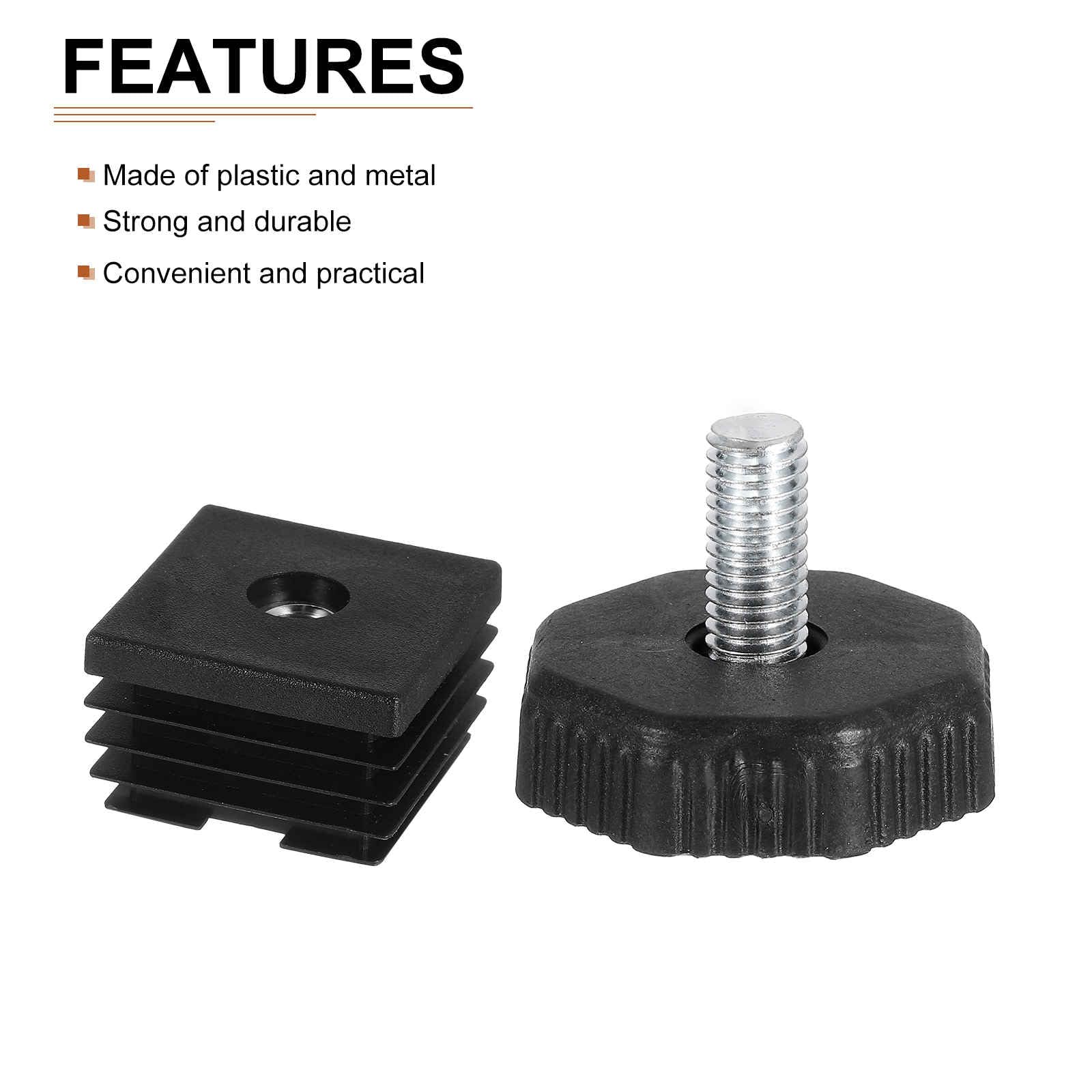 DTGN 40x40mm(LxW) Adjustable Leveling Feet - 10Set - Good for Furniture - Square Insert Kit Furniture Glides - Black - Image 3