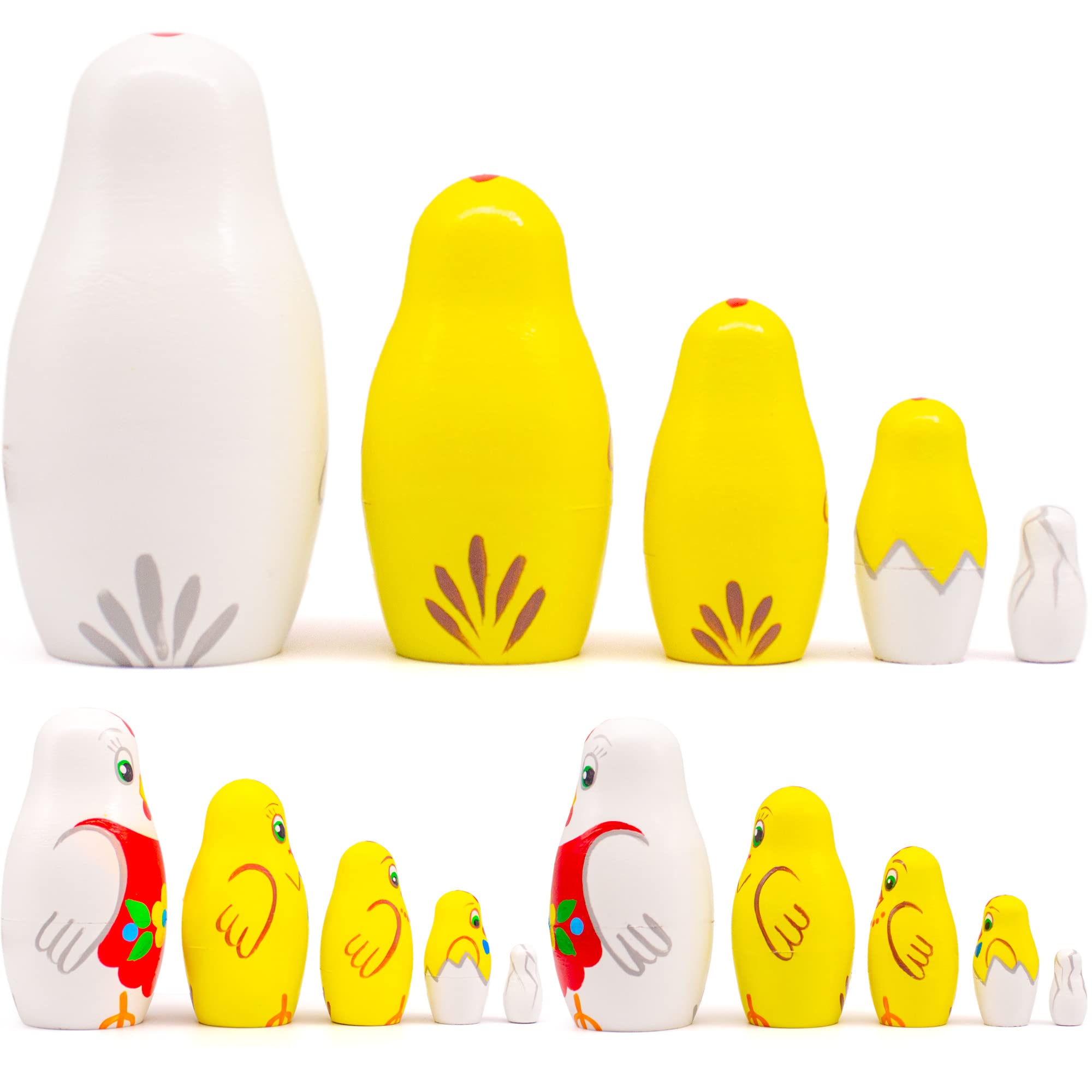 Muñecas Rusas Apilables De Pollo – Set De 10 Figuras De Madera Con Forma De Ave, Juguete Educativo Y Decoración Para Interiores