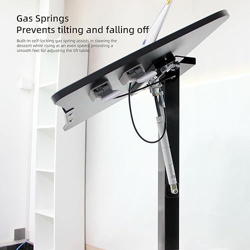 Miniatura 5 de Blanco 27 x 20 pulgadas - Escritorio neumático con ruedas ajustable para computadora portátil, soporte para computadora, mesa de elevación para