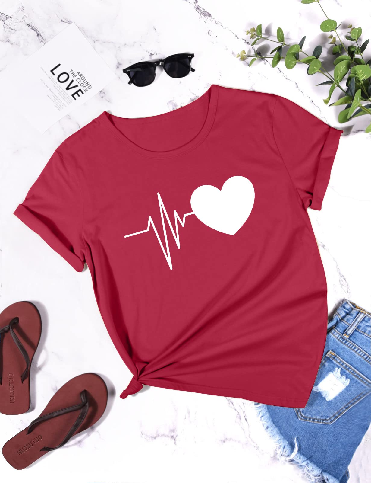 Yuson Girl Magliette Donna Manica Corta Amore/Pianeta Astronauta T-Shirt Cotone Maglietta Elegante Donna Casual Stretch Sciolto Top Magliette Estive con Girocollo Blusa Taglie Forti