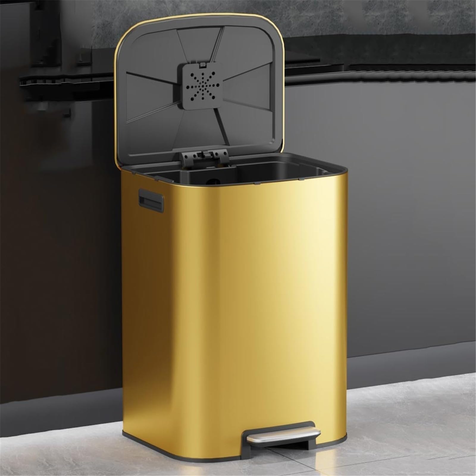 Cubo de basura y residuos para interiores de cocin Botes De Basura Accionados Con El Pie for Oficinas Y Cocinas Comerciales bote de basura(Silver)