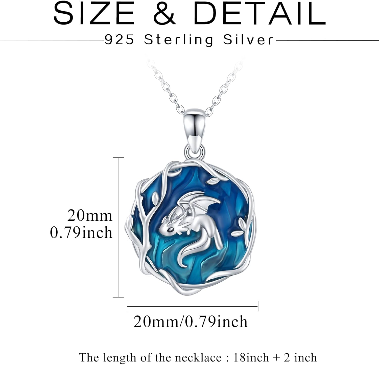 Dragon Necklace,Graduation Gift Sterling Silver Blue Pterodactyl Dinosaur Pendant Leaves Dragon Pterosaur Necklace Dinosaur Necklace Dragon Jewelry Gifts for Women Dinosaur Lover