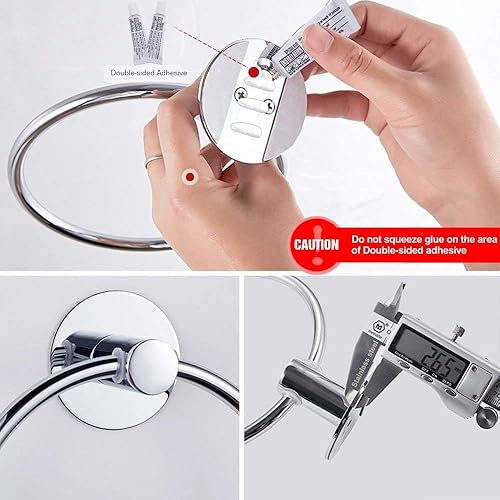Miniatura 3 de GERUIKE Anillo de toalla adhesivo autoadhesivo para toalla de mano, de acero inoxidable, soporte para toalla de baño, soporte de pared