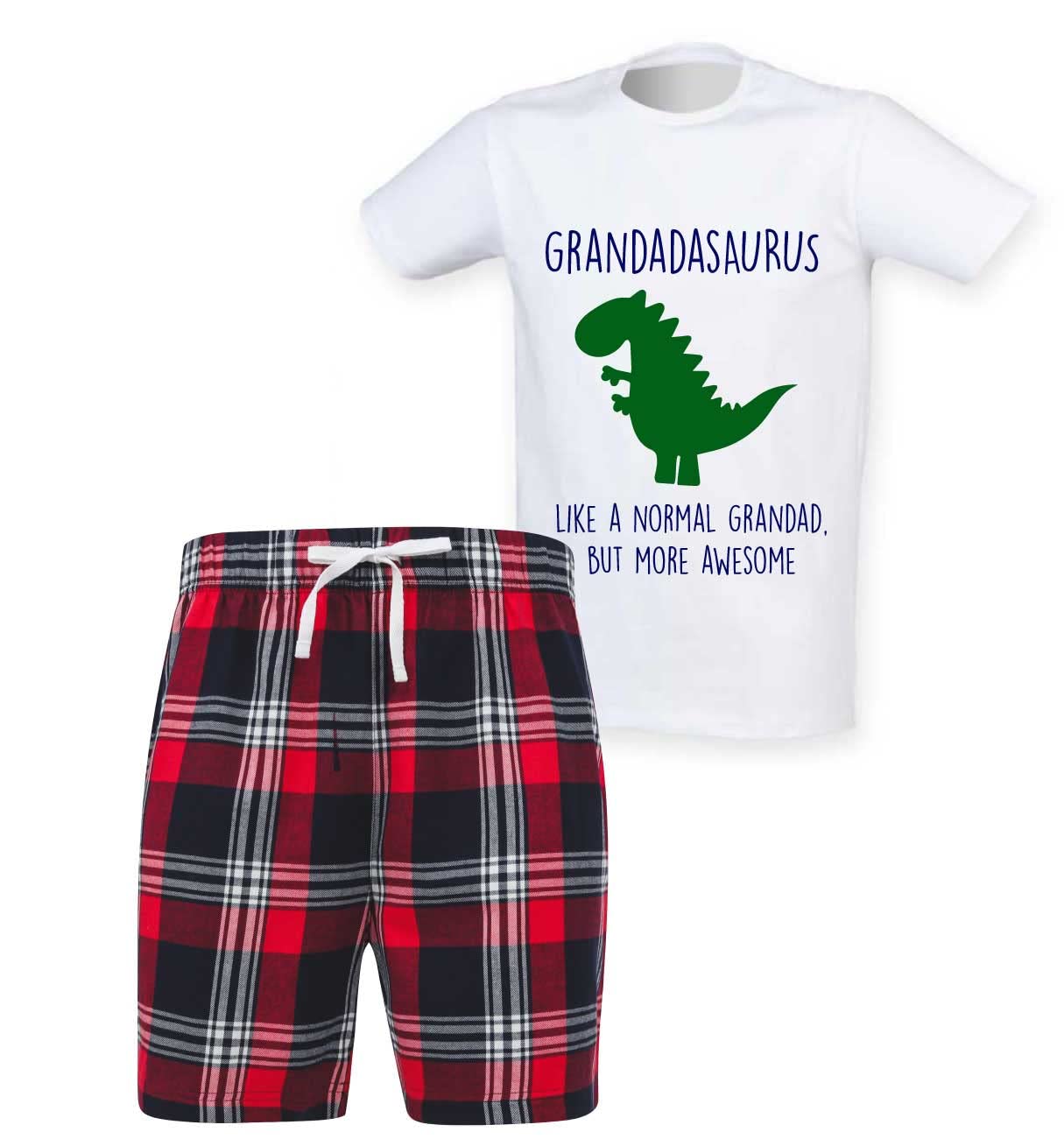60 Second Makeover Men's Red Limited Grandad Dinosaur Tartan Short Pyjamas Set Family Matching Grandad Birthday Gift Fathers Day Present Nightwear Family Size - Xx Large