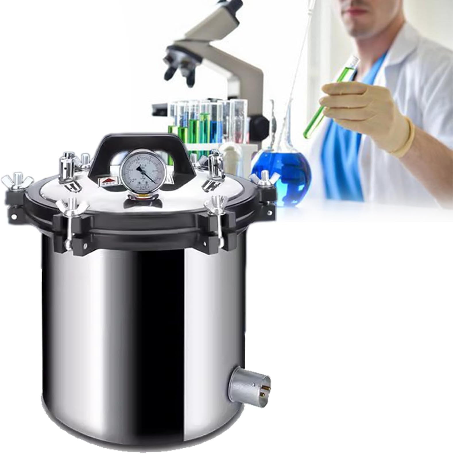 Portable Steam Autoclave Sterilizer - High Pressure Sterilization Device for Medical, Dental, and Laboratory Equipment - Stainless Steel Construction