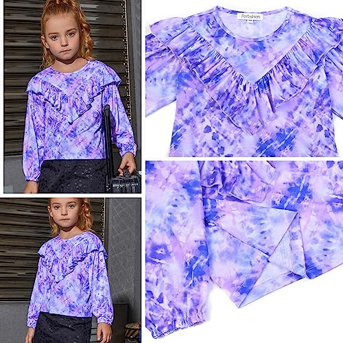 Image of Girls Long Sleeve Ruffle Tops Winter Tunic Fall Tops Round Neck Blouse Solid Color