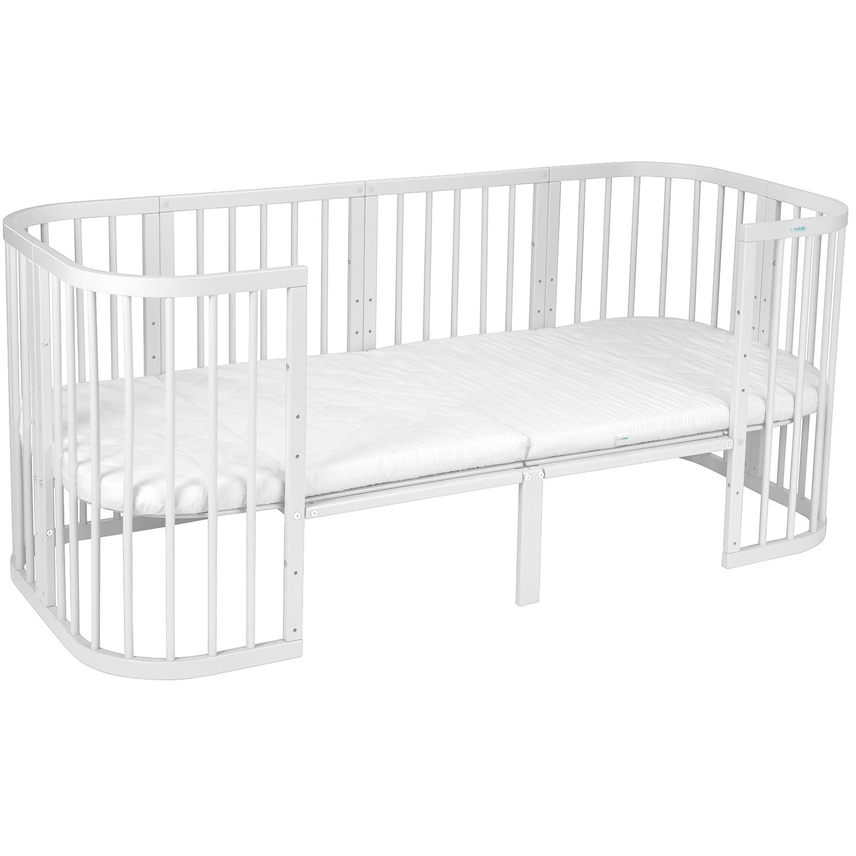 waldin Erweiterung auf 174 cm für 7in1 Babybett ohne Bett, Weiß | Verlängert Ihr 7in1 Kinderbett inkl. 50 cm Matratzenerweiterung, für Klassische und Ovale Modelle ohne Bett