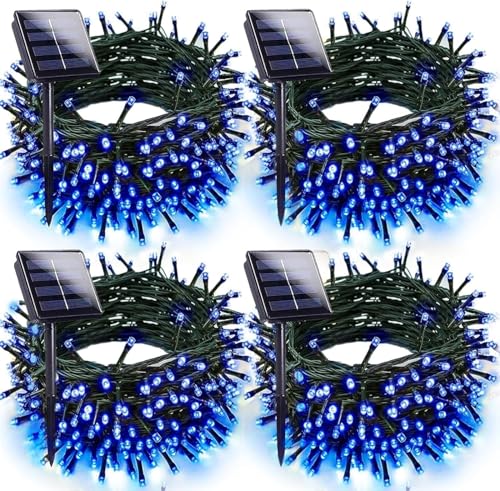 Guirlande lumineuse solaire Noël extérieur 400 LED fil vert 8 modes pour jardin