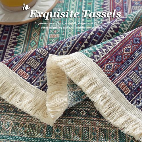 Nappe jacquard texturée en lin style bohème rectangulaire 140 - 4