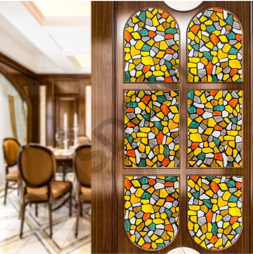 Image of WISDOM Privacy Window Film Frosted Glass Film Glass Film No Glue Anti-UV Window Sticker Non Adhesive for Privacy Office Meeting Room Bathroom Living Room (Stone Pattern, 12 x 80 inch)