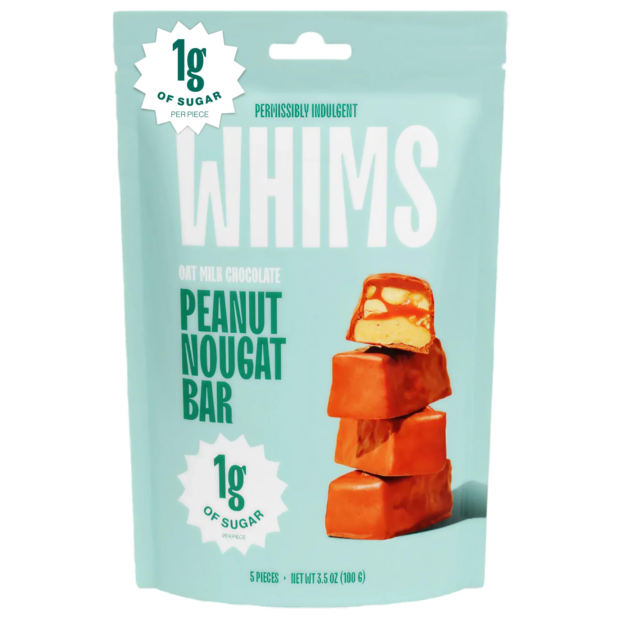 Whims Oat Milk Chocolate Peanut Nougat Bar – Clean Ingredients, Naturally Sweetened with Monk Fruit, No Sugar Alcohols – 1 Bag