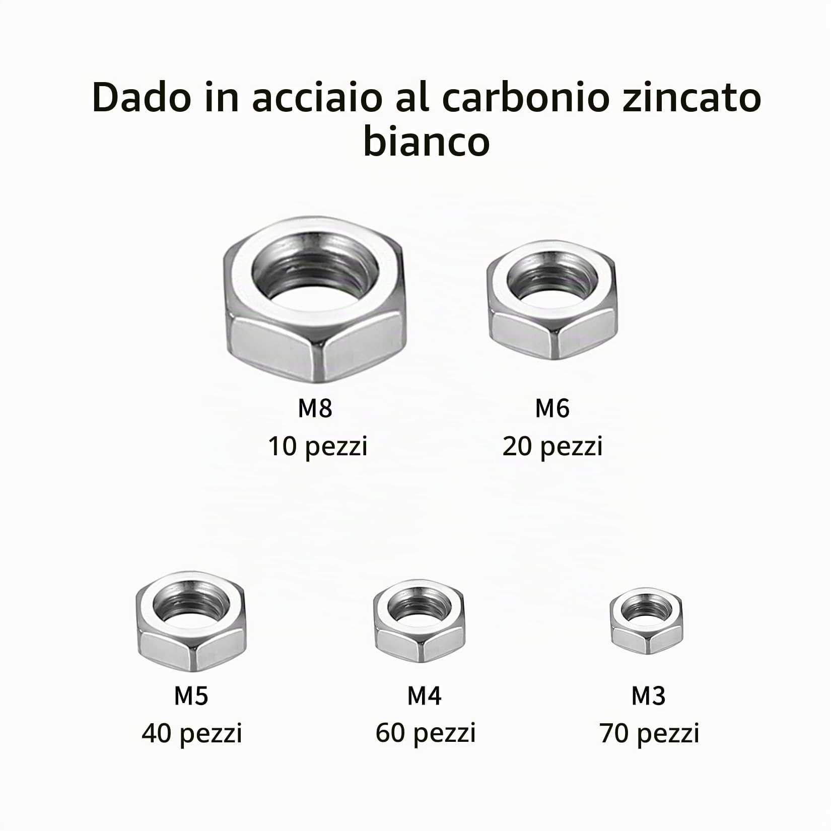 200 Pezzi Dadi Esagonali, Metrici Dadi Autobloccanti, Dadi di Bloccaggio, Dadi in Acciaio inox con Filettatura Standard, Dadi di Fissaggio, Dadi per Bulloni e Viti - M3 M4 M5 M6 M8 Dadi