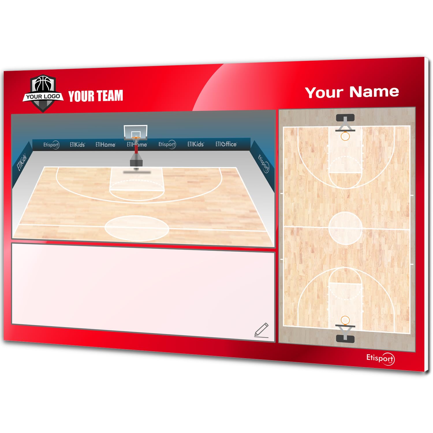 Lavagna Tattica per Basket. Personalizzata con Nome, Logo o Club. Doppia Faccia, Pennarelli Cancellabili a Secco. 30,5 x 20,5 cm