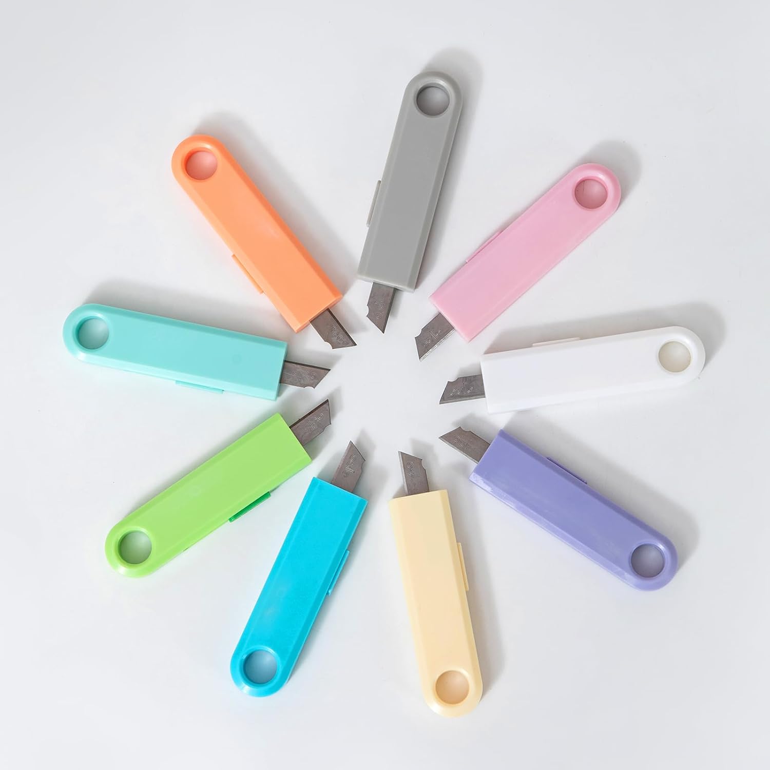 Mini Retractable Utility Knife U-shaped Box Cutters Plastic Letter Opener for Box Letter Envelope cutter package opener tool Carton Portable Cutter, 9 Colors Courier knives pocket knife