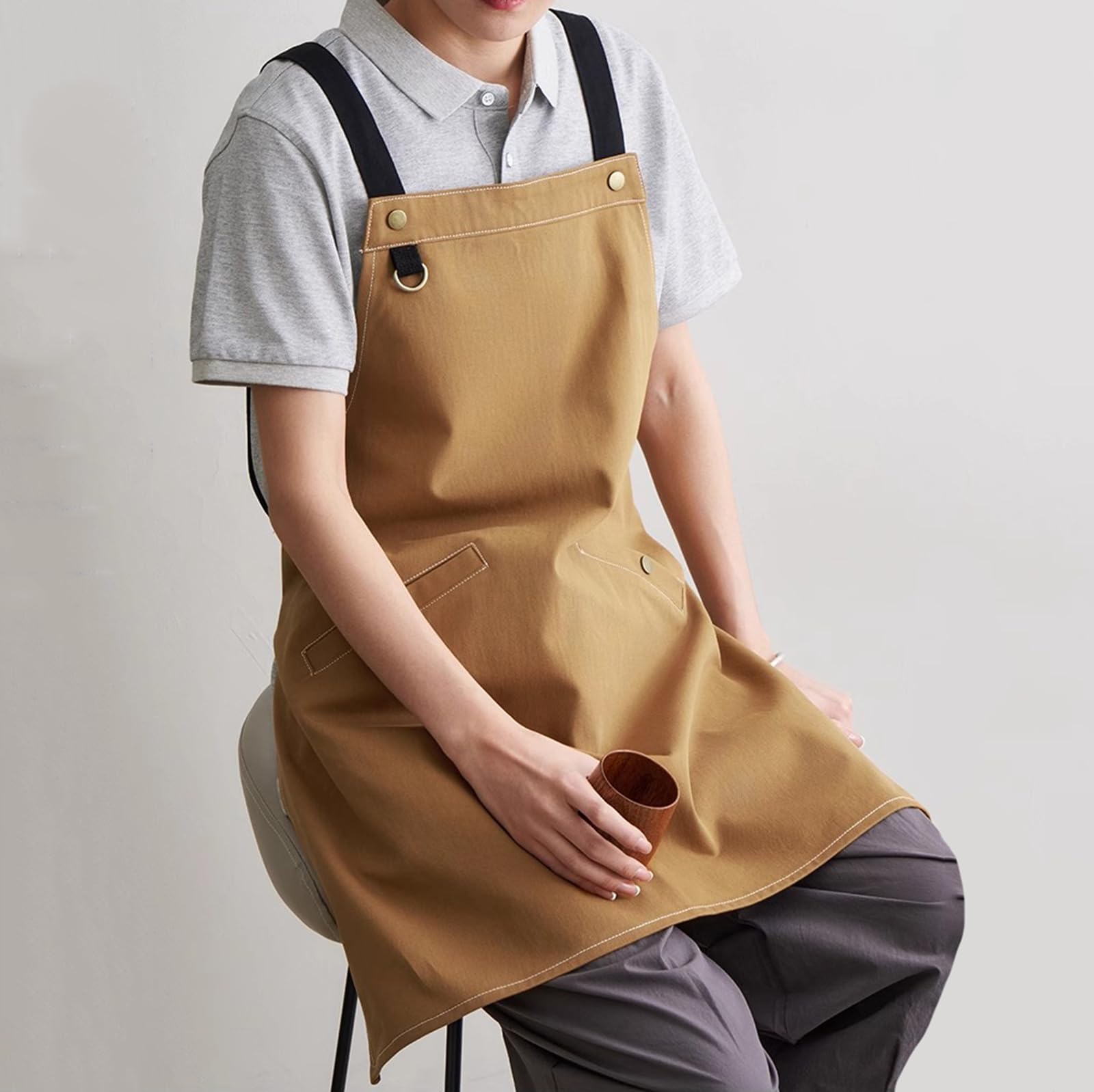 Grembiuli da Cucina in Cotone per Uomo e Donna con Tasche (Giallo, Taglia Unica)