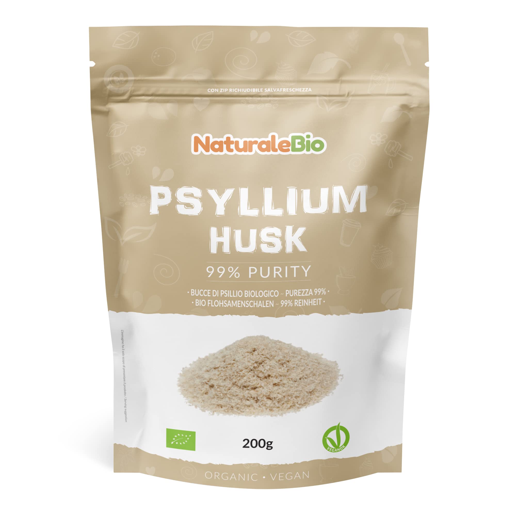 Organic Psyllium Husk 99 Purity 200g. Pure & Natural Psyllium Seed Husks, Produced in India
