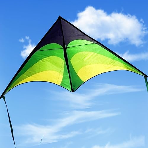 Miniatura 7 de YFAFENGS Cometa Delta para niños y adultos fácil de volar, cometa de playa para principiantes para juegos al aire libre con línea y mango