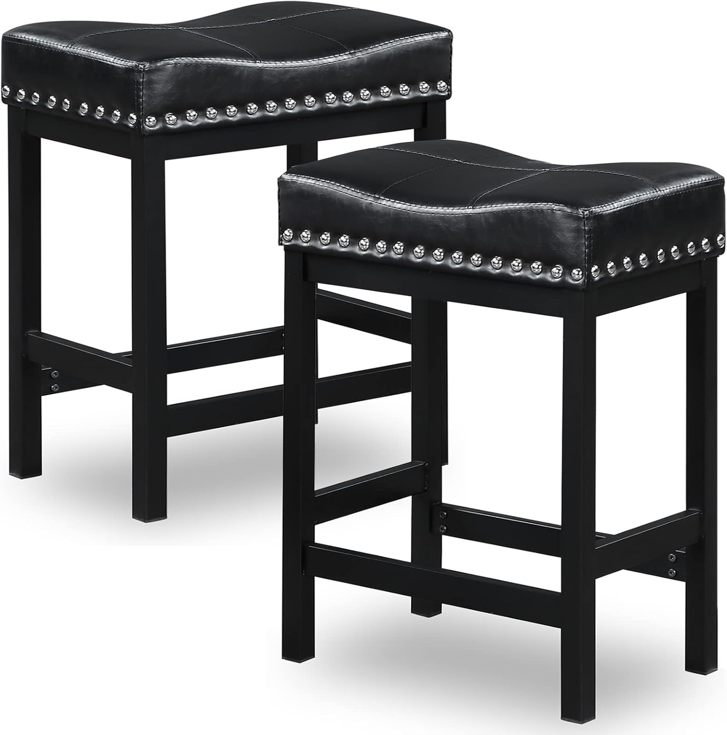 oulluo Black Bar Stools Set of 2, 24" Counter Height Bar stools, PU