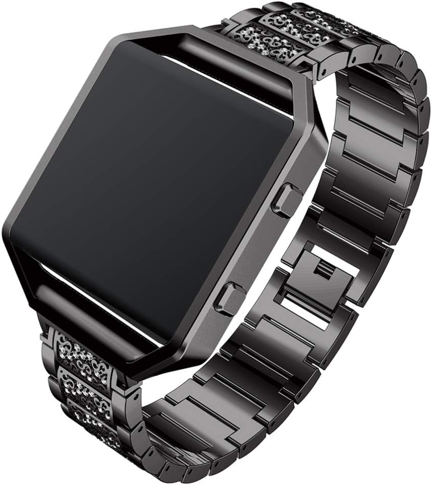 UKCOCO Comaptible for Fitbit Blaze Band with Case Frame Diamond Crystal Metal Replacement Strap Watch Accessories for Women