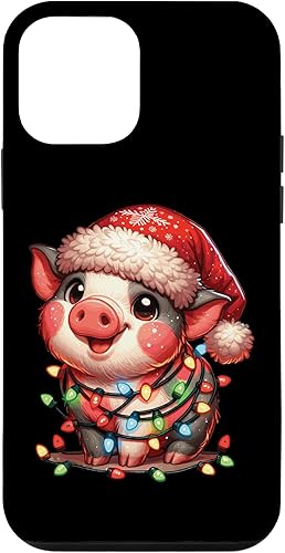 Miniatura 1 de iPhone 12 mini Cute Potbellied Pig Wearing Santa's Hat Pig Lover Christmas Case