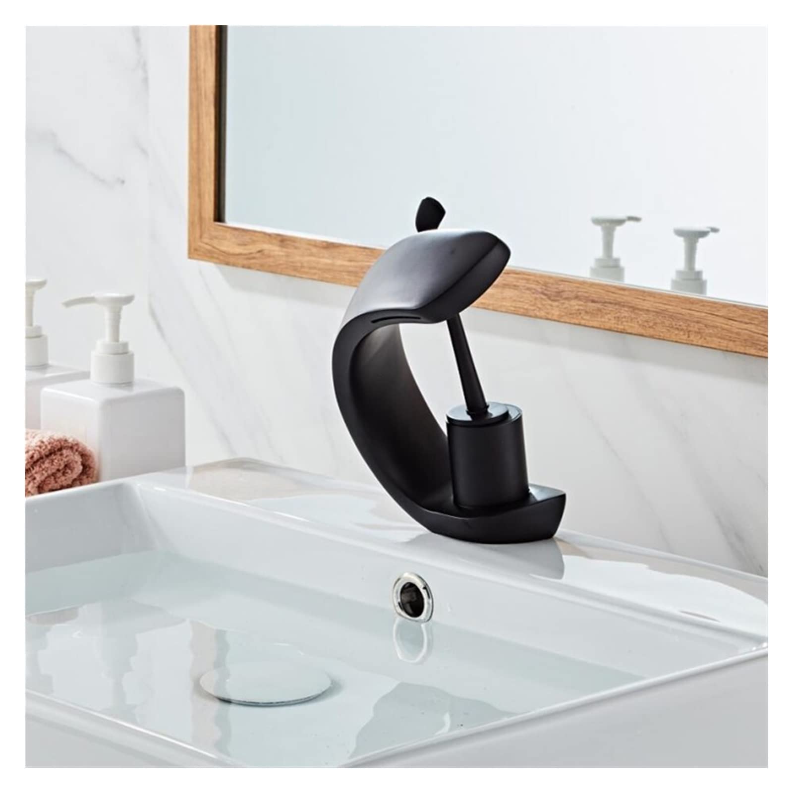 Mitigeur de lavabo moderne noir mat à effet cascade luxe