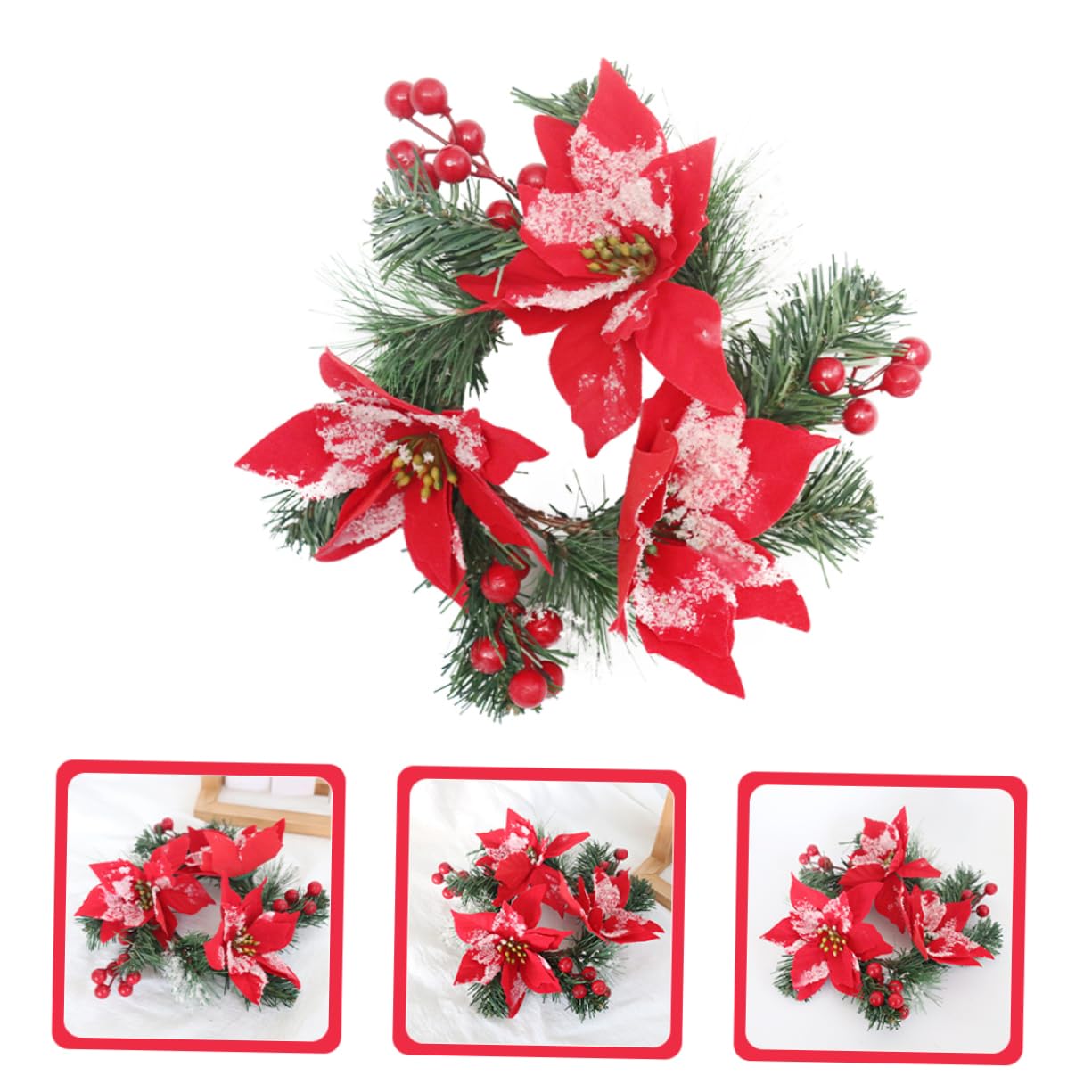 ERINGOGO Candle Rings for Pillars Christmas Pine Candle Ring Artificial Plant Wreath Leaf Wreath Christmas Decor