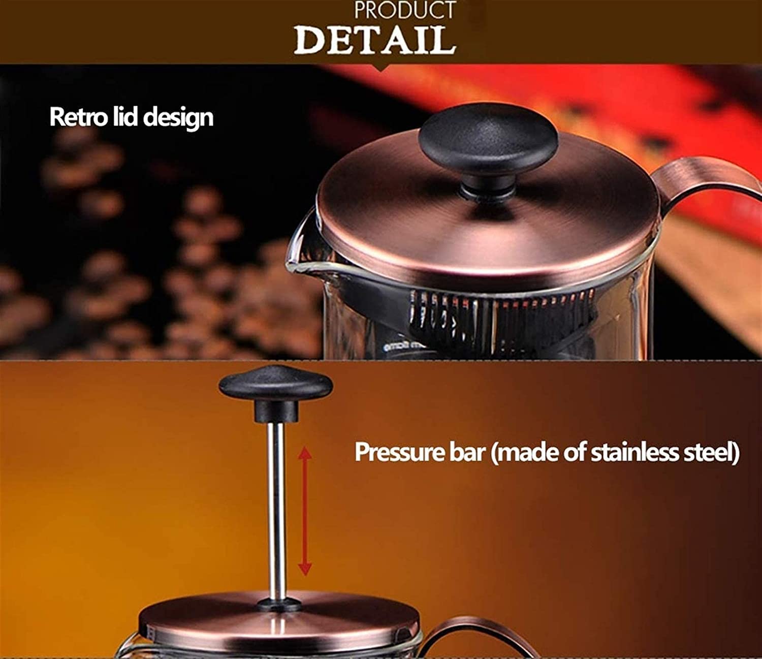 Juego de cafetera de Prensa Francesa de Viaje con Tapa Extra, molinillos de café Retro, cafetera de té de Hojas Sueltas Resistente al Calor con Mango cómodo