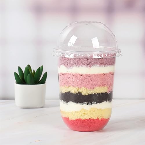 Miniatura 2 de Vasos desechables de plástico transparente de 17 onzas con tapas planas, perfectas para bebidas frías, café, batidos, postres, paquete de 50 unidades