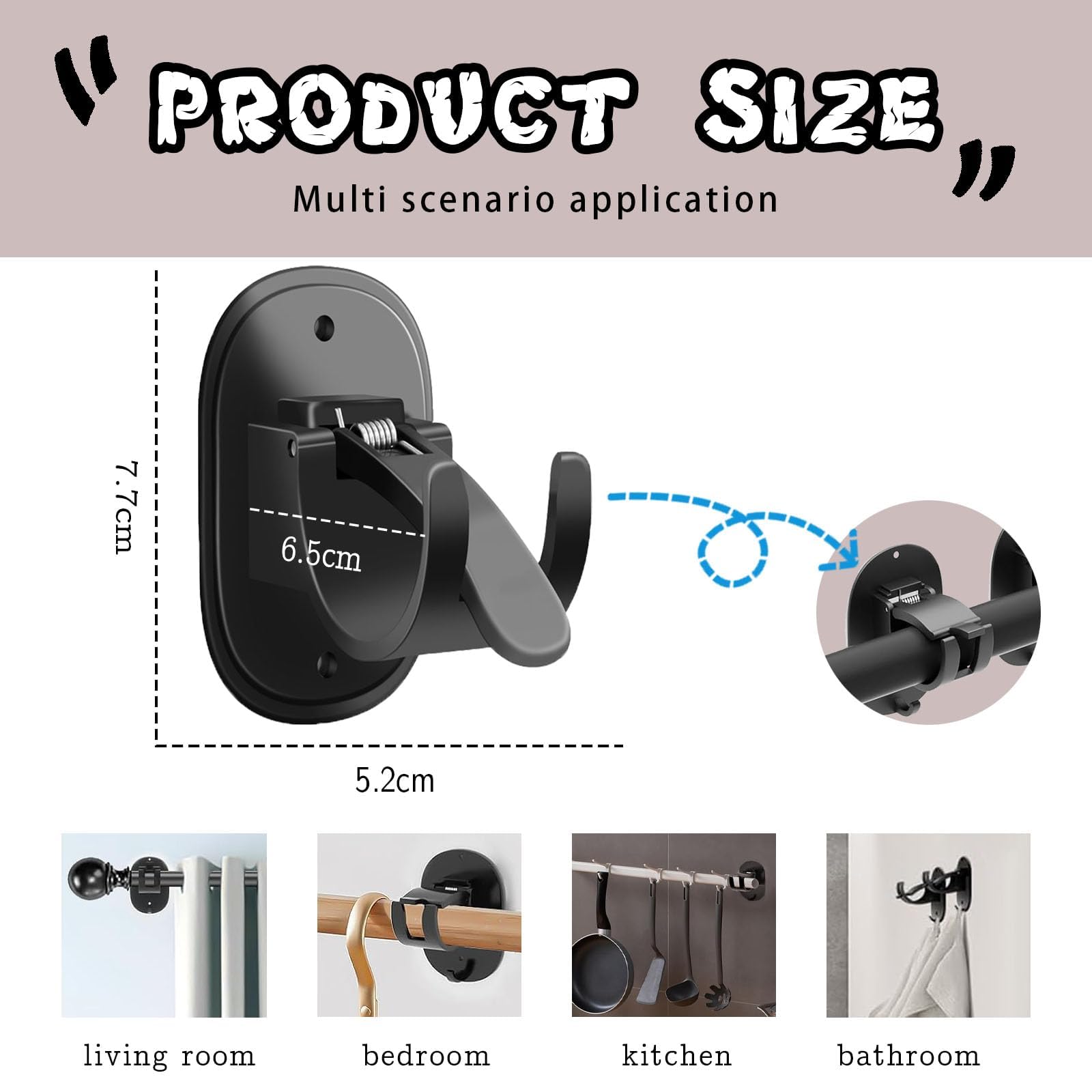 Ganci Per Tende Senza Bucare Yuqilin - 4 Pezzi Adesivi, Per Pareti Lisce, ABS - Foto 7