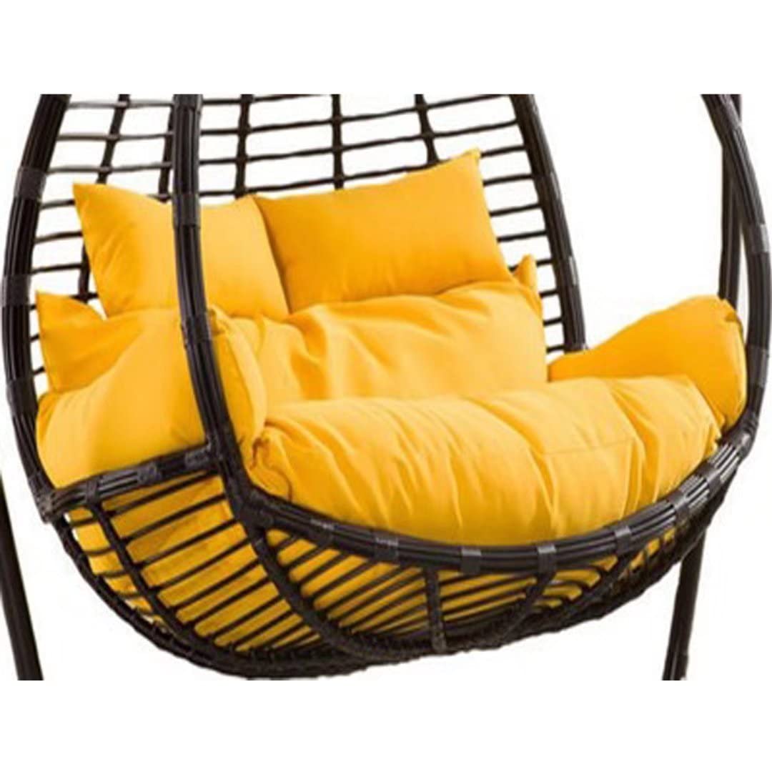 CFMZ Hanging Swing Chair Seat Cushion for Garden Furniture, Waterproof Double Papasan Chair Cushion with Pillow, Large Thicken Hanging Egg Hammock Chair Cushion Replacement for Patio Yellow