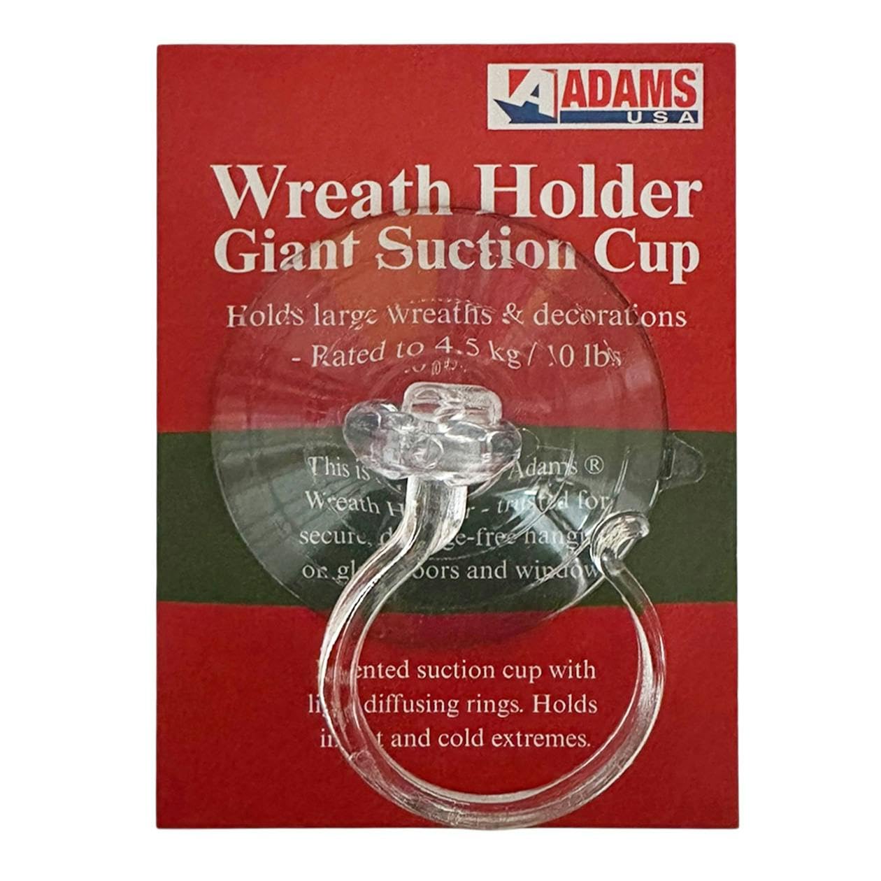 Adams Wreath Hook - Giant Suction Cup Wreath Hanger - for Windows and UPVC Doors - Large Hook Wreath Holder