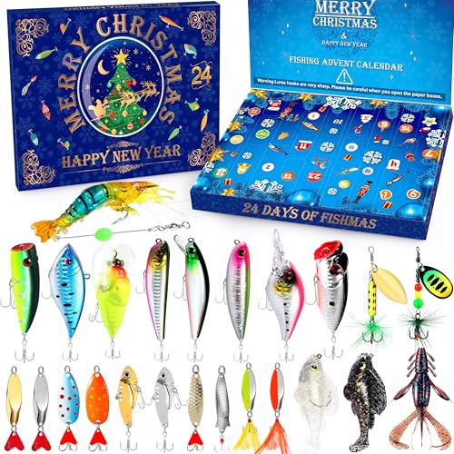 PLUSINNO 24 Days Fishing Advent Calendar 2026, Fishing Lures Gift for Men