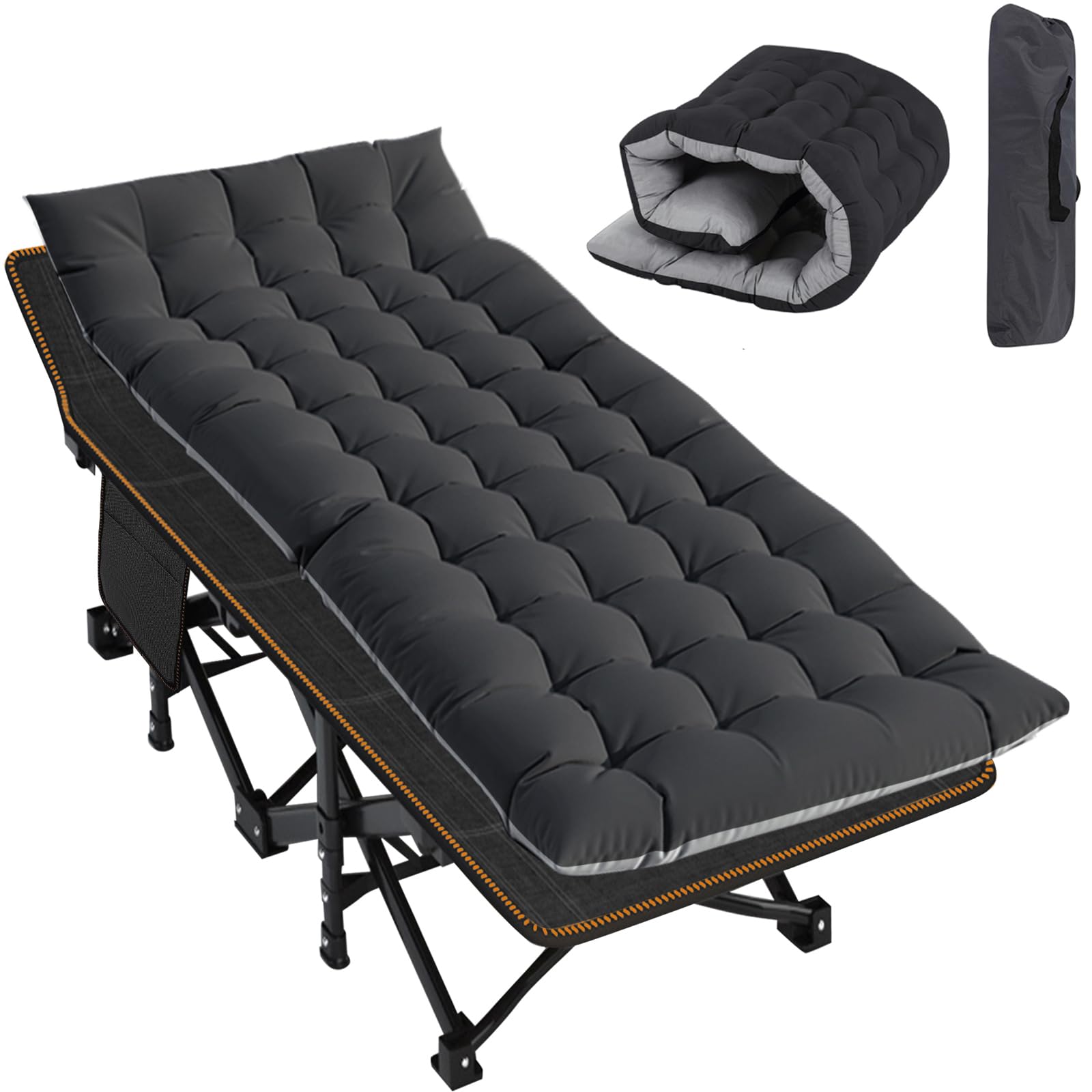 Slsy Folding Camping Cot for Adults with Mat & Carry Bag, 28in Wide, 880LBS | 28-inch wide padded cot supports up to 880 lbs. Includes a carry bag for easy transport during camping, travel & outdoor use 1 Basil Black