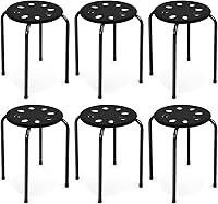 Vista 11 de COSTWAY Paquete de 6 taburetes redondos apilables de plástico, 17.5 pulgadas de altura, taburetes de decoración de aula escolar con marco de metal