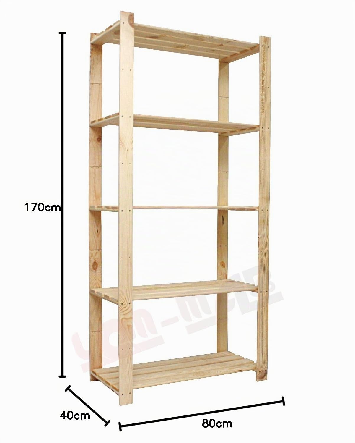 Scaffale in legno massiccio B-24, 5 ripiani, 170 x 80 x 40 cm