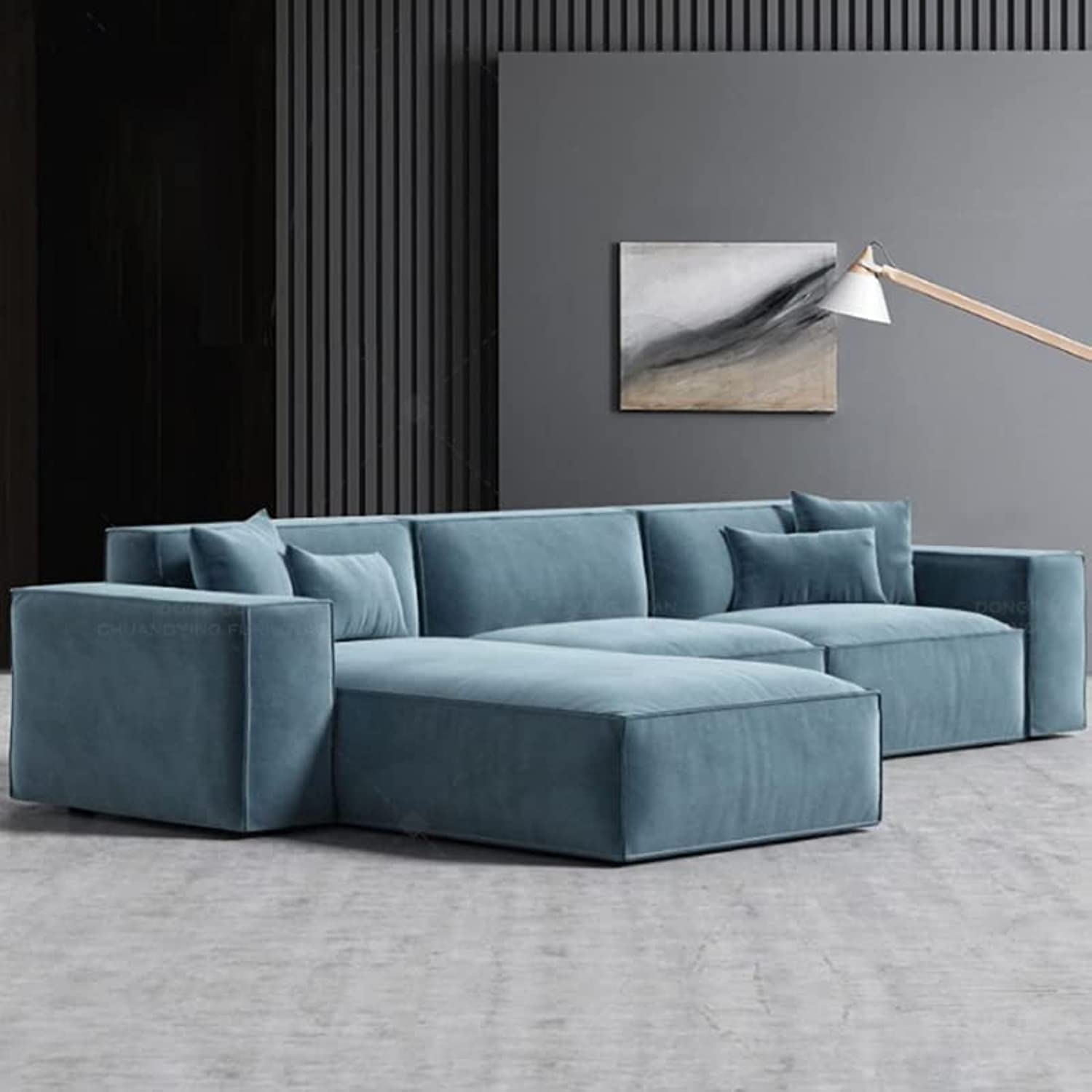 Karnak Sectional L-Shaped Luxury Sofa For Living Room Solid Wood Corner Modern Design Couch, Velvet Upholstered Color (Turquoise)